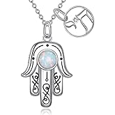 ADLSTIGH Hamsa Necklace for Women 925 Sterling Silver Vintage Opal Hand of Fatima and Chai Pendant Good Luck Dainty Opal Hamsa Necklace Religious Jewelry Gifts