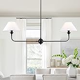 VANZARLA Modern Linear Chandelier, 2-Light Linear Kitchen Island Lighting Fixture with Off-White Fabric Shade, Rustic Pendant