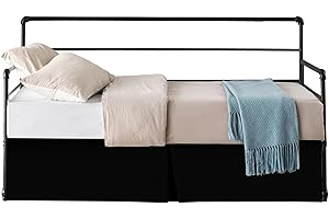 SKY BEDDINGS Pleated Daybed Skirt with Split Corners Twin Size - 14 Inch Tailored Drop Easy Fit - Pleated Daybed Dust Ruffle - 100% Microfiber Soft, Wrinkle-Free Daybed Bedskirt (Black, Twin-14 Drop)
