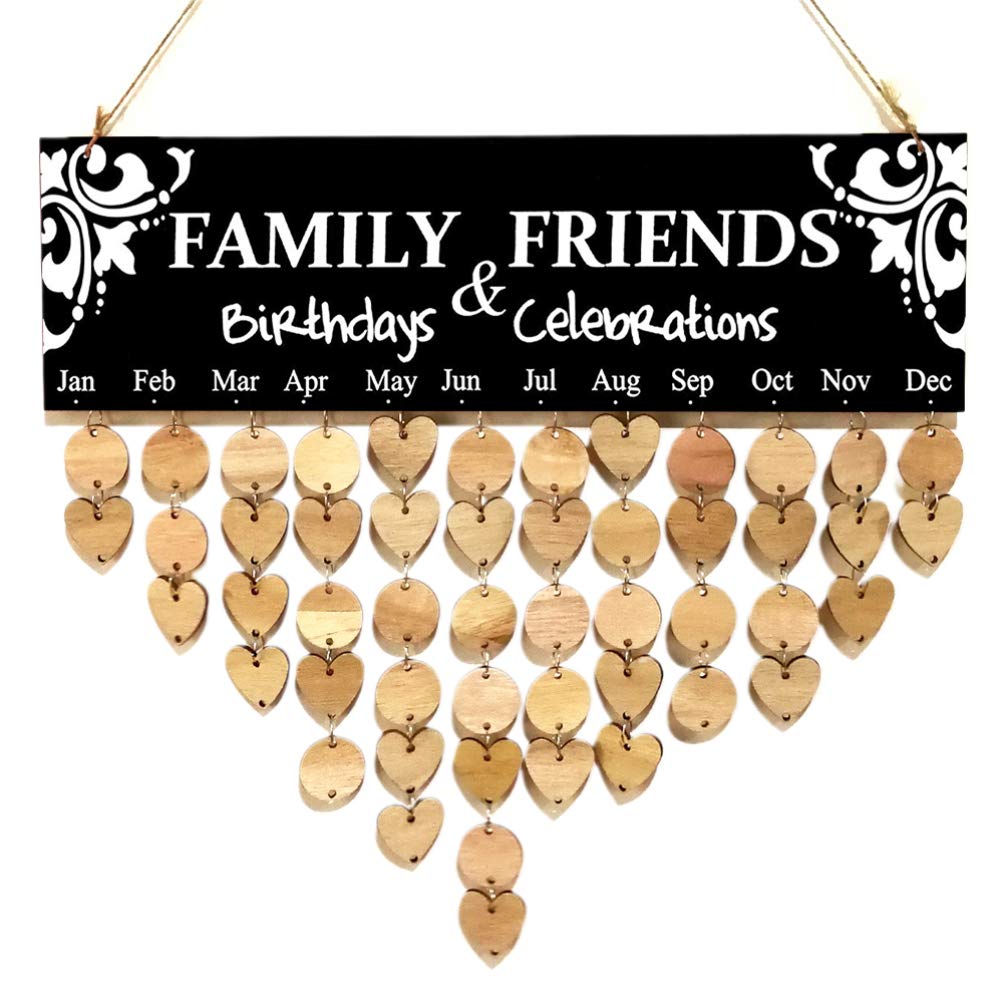 VALICLUD 102pcs DIY Birthday Reminder Board Hanging Family Birthday Plaque Sign Wooden Wall Calendar with Tag Rope for Anniversary Important Events