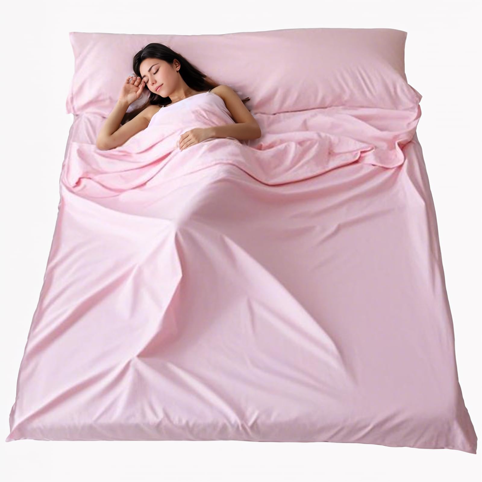 Photo 1 of Wind Tour Sleeping Bag Liner Adult Sleep Sack Lightweight Portable Travel Sheets for Hotel Double Sleeping Bag Liners for Camping Backpacking Hotels (Pink)