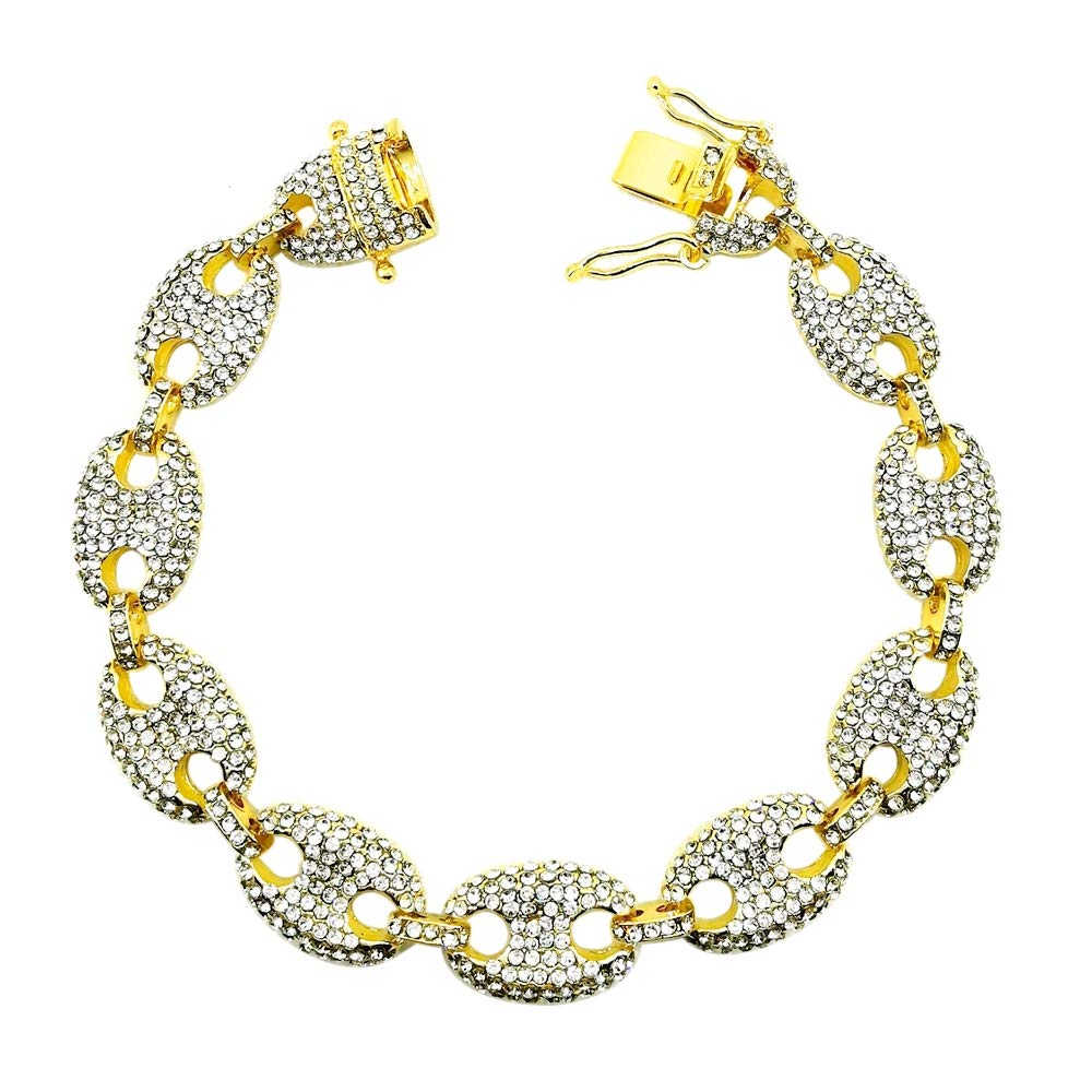 FW Jewelry Gold Mariner Cuban Link Chain for Men, Silver Iced Out Diamond Coffee-bean Cuban Link Chain Necklaces,Hip Hop Rapper Jewelry Chains 16-30 Inches, 8 Inches, Crystal, lab diamond