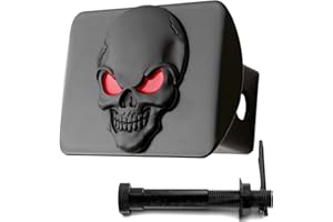 LFPartS Metal Skull 3D Emblem Trailer Hitch Cover Plug, Fits 2" Receivers (Black Red on Black)