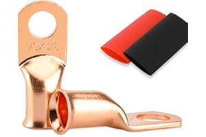 HOUSUN Battery Cable Ends, 2PCS 1/0 Gauge Wire Connectors 3/8 Copper Wire Lugs, Bare Copper Eyelets with Heat Shrink Tubing