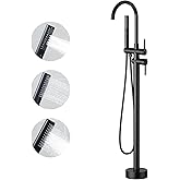 Free Standing Bathtub Faucet Set: SR SUN RISE Floor Mount Tub Filler with 3-Function Handheld Shower Head, Matte Black High Flow Brass Freestanding Shower Faucet