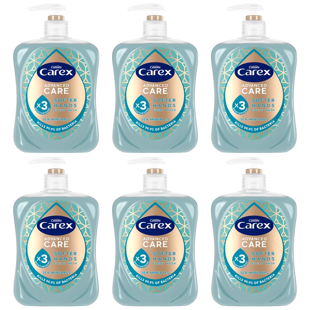 Carex Advanced Care Sea Minerals Antibacterial Hand Wash, 3x More Moisturisers, Clean & Protect Hands, Bulk Buy, Pack of 6 x 500 ml