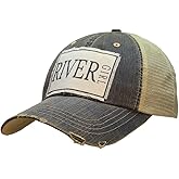 VINTAGE LIFE River Girl Distressed Trucker Cap, Blue Denim, Cotton, Polyester, Indoor, Outdoor