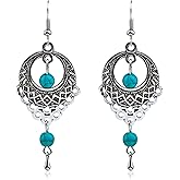 QUSIJIA Retro Bohemian Geometric Drop Dangle Earrings Fashion Ethnic Style Turquoise Earrings For Women
