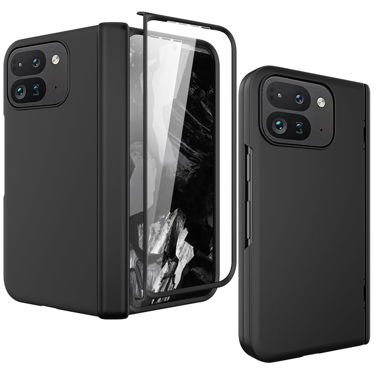 Miimall Case for Google Pixel 9 Pro Fold Case, [Hinge Protection] [Support Wireless Charging] [Built-in Screen Protector], Hard PC Ultra Thin Slim Shockproof Full Body Case for Pixel 9 Pro Fold-Black