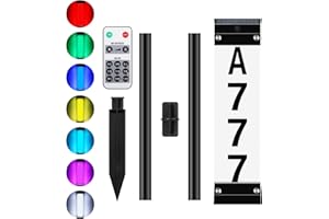 NANANARDOSO Solar Address Sign, 7-Color in 1 House Number with Remote Control for Outside, Illuminated LED Waterproof Address Plaque with Stakes for Home Yard Street