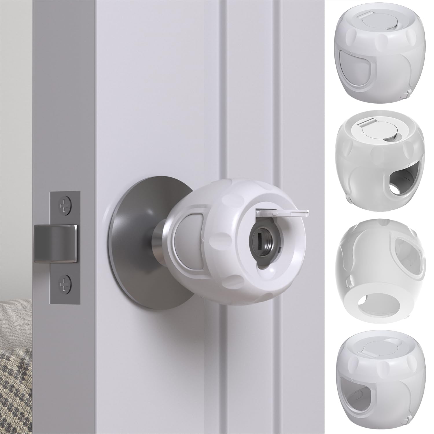 Photo 1 of HEOATH Innovative Door Knob Safety Cover for Kids (4 Pack) New Hidden Holes Covers and Lockable Design Babyproof Door knob Handle Cover - No Screwdriver or Tools Needs