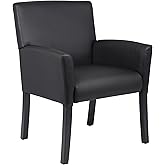 Boss Office Products Executive Box Arm Chair with Mahogany Finish in Black, 25.5" D x 24.5" W x 35.5" H