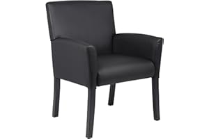 Boss Office Products Executive Box Arm Chair with Mahogany Finish in Black, 25.5" D x 24.5" W x 35.5" H