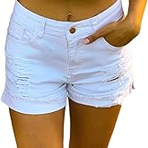 roswear Women's Ripped Mid Rise Stretchy Denim Jeans Shorts