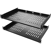 QiaoYoubang 2 Pcs of 1U Universal Rack Shelf, 12" Deep Vented Cantilever Rack Tray for 19" Networking Cabinet or Rack, Black 2 Pcs (12 inches 2 Pcs)
