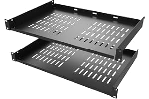 QiaoYoubang 2 Pcs of 1U Universal Rack Shelf, 12" Deep Vented Cantilever Rack Tray for 19" Networking Cabinet or Rack, Black 2 Pcs (12 inches 2 Pcs)