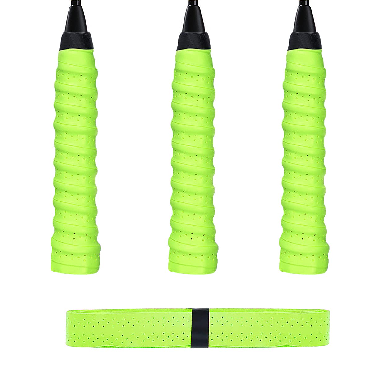 ILLUVA 3 Pack Racket Grip Tape, Anti Slip Tennis Overgrips Absorbent Badminton Squash Replacement Racket Grip (Green)