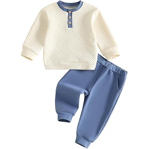 Toddler Boy Fall Winter Clothes Button Crewneck Sweatshirt and Pants Sets | Toddler Baby Boy Fall Outfits Long Sleeve Button