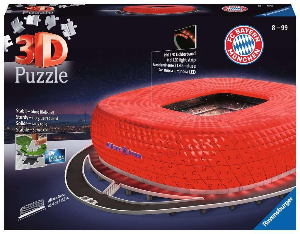 Ravensburger - 3D Puzzle 216 Games Stade Allianz Arena Illuminated National Soccer Club Football Night, Colour Other, 12530