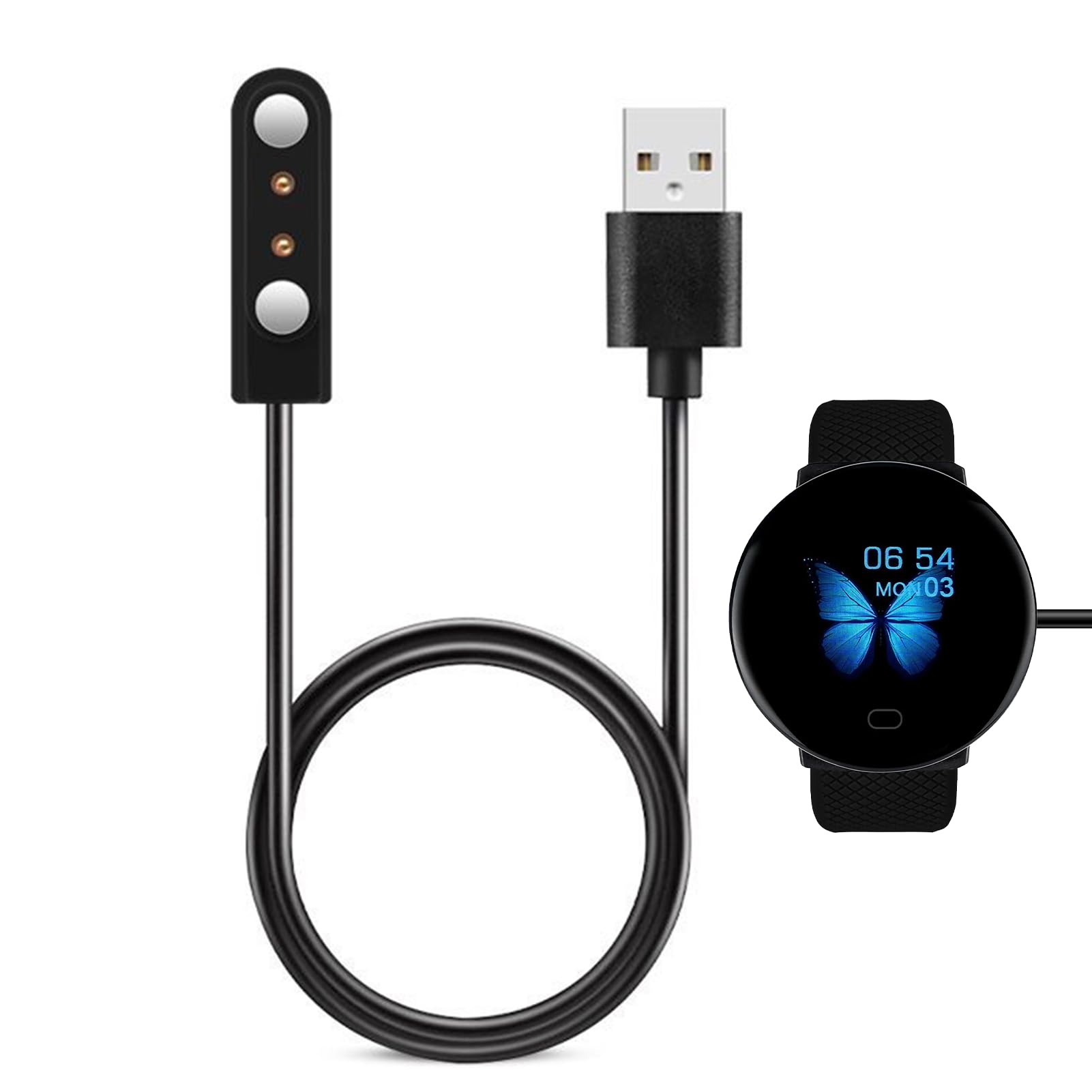 Smart Watch Charger 2 pin Magnetic, 2 Pin 4mm Smart Watch Charger, Watchs Chargers Magnetic, Universal SmartWatch Magnet Charging USB Cable for Sekonda, Ticwatch, Haylou, Xiaomi, Reflex active