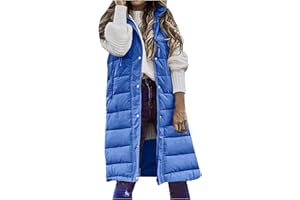 Long Puffer Vest for Women with Hood Quilted Zip up Sleeveless Jackets Padded Warm Coat 2024 Winter Outerwear