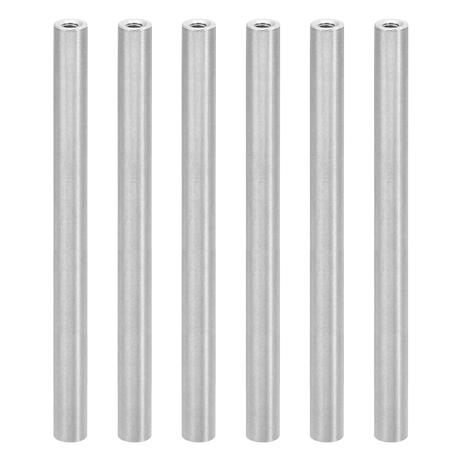 PATIKIL 6pcs M3 Metal Threaded Standoff Spacer Nuts, Round Aluminum Spacers Female Coupling Screws, 1/8" ID x 1/4" OD, Silver, (90mm L)