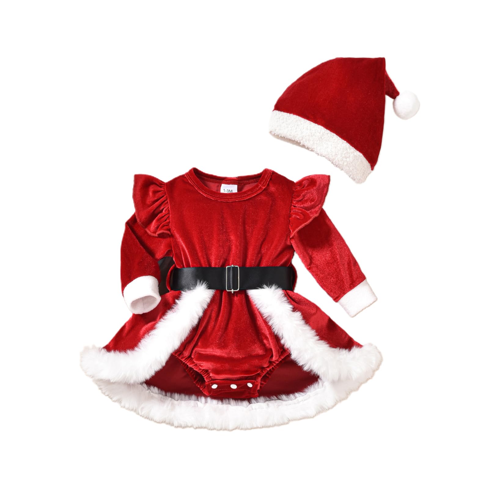 Photo 1 of LYSINK Toddler Baby Girl Christmas Dress Santa Claus Romper Dress Long Sleeve Princess Dress Cute My First Christmas Outfit (Be Red, 9-12 Months)
