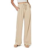 Eclisseaura Women's Casual High Waist Pants Tie Waist Loose Fit Patchwork Trousers with Pockets