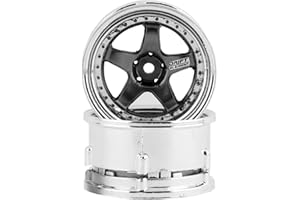 DS Racing Drift Element 1/10 RC Car Drift Rims Wheels, 2PCS Set, 5-Spoke, Adjustable Offset, Fits Yokomo YD MD RD, MST RMX, Reve D RDX, Redcat RDS, HPI, Tamiya TT & More (Gunmetal w/Chrome Lip)