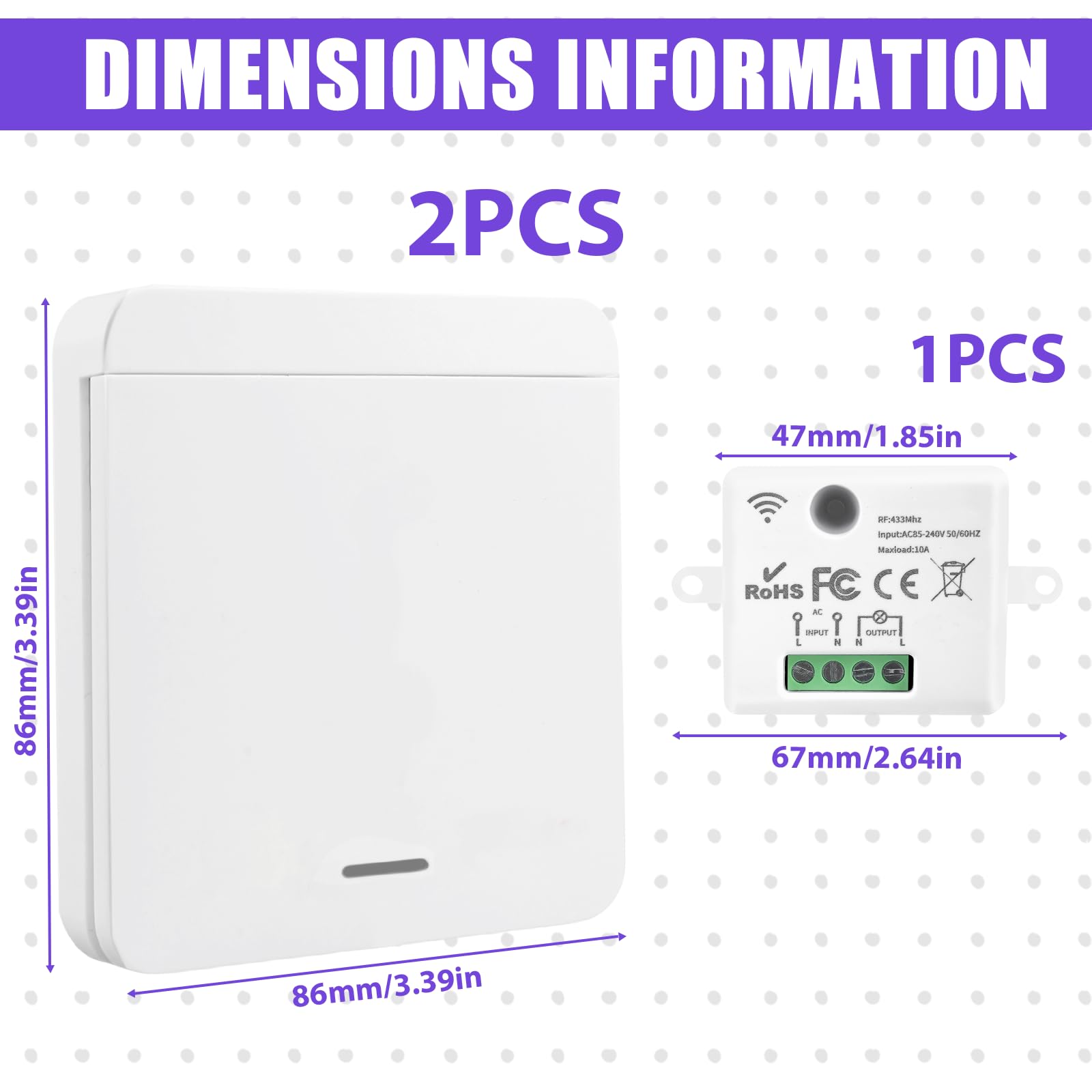 Funkschalter 230V Funk-Lichtschalter Set: WIYETY RF 433Mhz Funk Lichtschalter, Funk-Empfänger, Funkschalter Licht für Lampe, Reichweite von 30 Metern, für Lampen bis 1500W(2 Schalter 1 Empfänger) 2