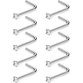 Ruifan 10-40PCS 18G Surgical Steel Diamond CZ Nose Stud Rings L Shaped Piercing Jewelry 1.5mm 2mm 2.5mm 3mm