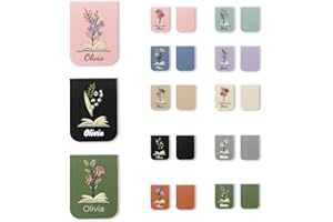FIDWALL 3 Pcs Personalised Magnetic Bookmarks – Custom PU Leather Book Marks with Printed Name & Birth Flower – Magnetic Book