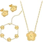 Snyxdrae Hypoallergenic Women's Four Leaf Clover Jewelry Set 14K Gold-Plated Stainless Steel Clover Necklace Bracelet Earrings Fashionable And Exquisite Daily for Women Accessory Gift