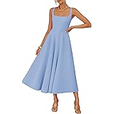 ZESICA Women‘s 2026 Summer Sleeveless Midi Dress Square Neck Flowy A Line Casual Beach Vacation Long Dresses with Pockets