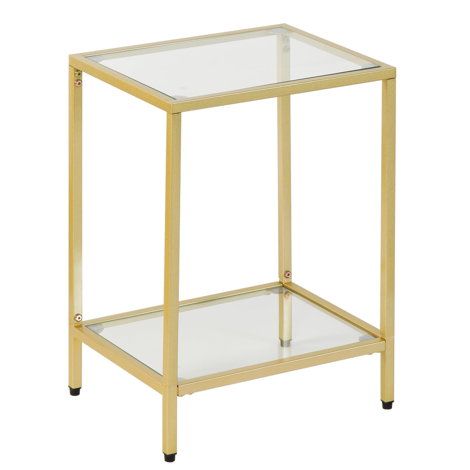 Photo 1 of **DAMAGED**Gawicpy Modern 2-Tier Tempered Glass End Table - Stylish Black Metal Side Table for Small Spaces, Perfect for Living Room & Bedroom (Gold, 1PCS)