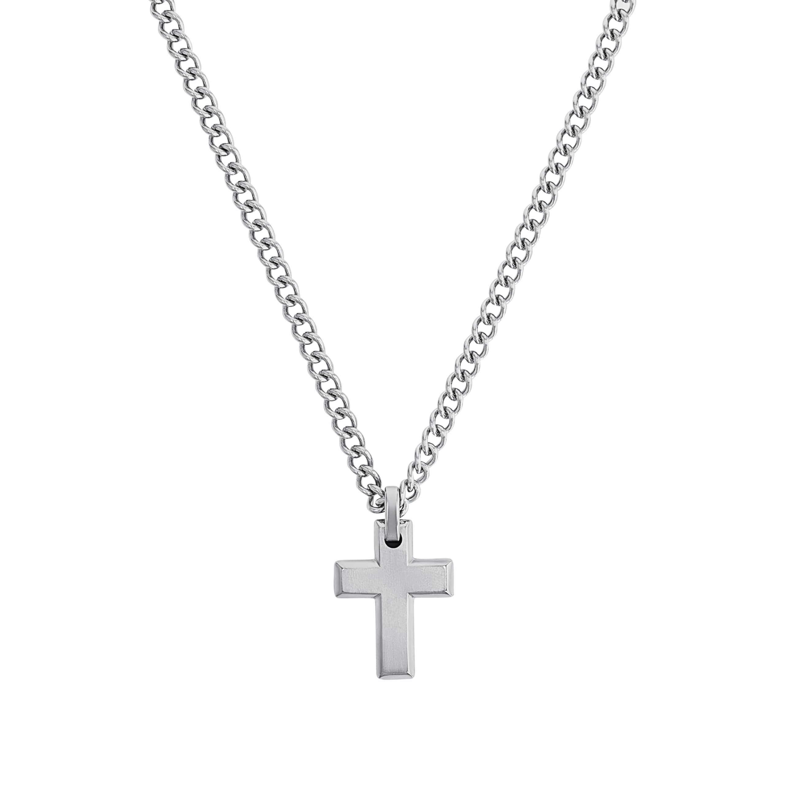 s.Oliver Chain with pendant Men Sets, 50 cm, Silver, Cross, Comes in jewelry gift box, 2026009