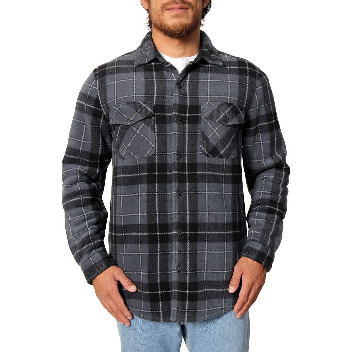 Photo 1 of Freedom Foundry Men's Plaid Fleece Jackets Super Plush Sherpa Lined Jacket Shirt (Charcoal Grey 22, Small)