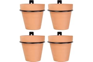 Darware Metal Wall Ring Planters with Pots (4-Pack, 8-Piece Set); Wall Mounted Clay Pots with Holders for Plants and Flowers