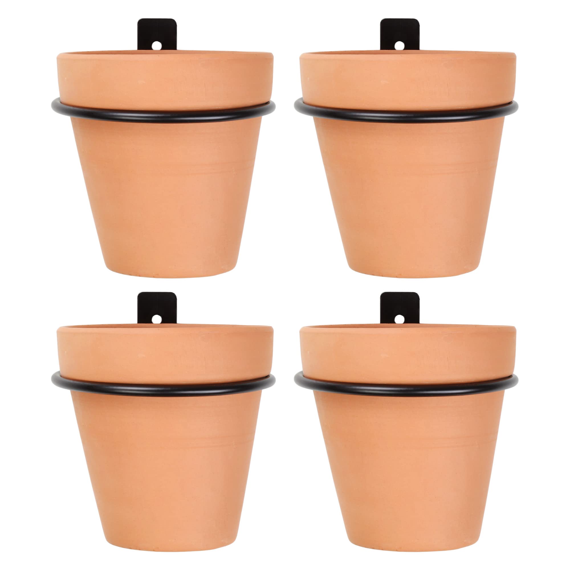 Darware Metal Wall Ring Planters with Pots (4-Pack, 8-Piece Set); Wall Mounted Clay Pots with Holders for Plants and Flowers