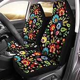 Bulopur Black Boho Floral Car Seat Covers Front Seats Only for Women Men Seat Covers w/Organizer Pocket for Cars SUV Truck Sedan