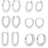 Feskive Small Gold Huggie Hoop Earrings Set for Women，Dainty 14K Gold/Silver Plated Twisted Hoop Earrings Cubic Zirconia Stud Earrings Lightweight Hypoallergenic Earrings for Women