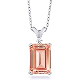 Gem Stone King 5-10 Cttw Gemstone Birthstone and White Diamond Pendant Necklace for Women | 925 Sterling Silver | Emerald Cut 14X10MM | Includes 18 Inch Chain | Fine Jewelry for Her Mom Wife
