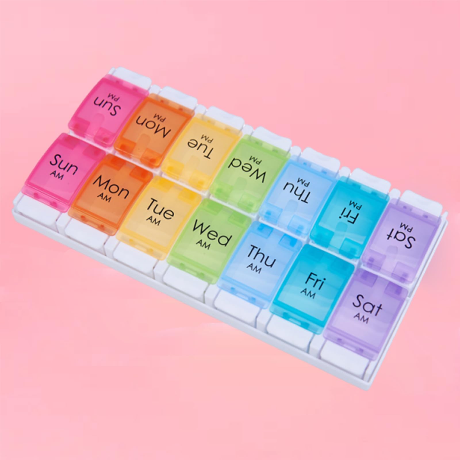 Photo 1 of 1 Piece Pill Organizer 2 Times A Day Daily Pill Box 7 Day Travel Medicine Case 14 Compartment to Hold Vitamins, Medication(Rainbow)