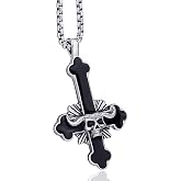 ELFASIO Stainless Steel Inverted Cross Necklace for Men Women Red The Devil's Cross Satanic Upside Down Cross Pendant Chain Gothic Skull Jewelry 20