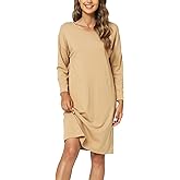 GYS Womens Long Sleeve Nightgown Bamboo Cotton Nightshirts Sleepwear Soft Stretchy Sleep Dress with Pockets