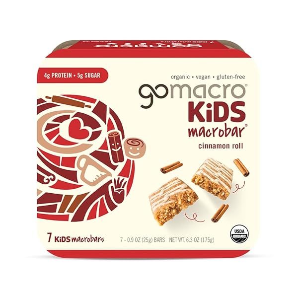 GOMACRO KIDS MACROBAR ORGANIC VEGAN SNACK BARS – CINNAMON ROLL (0.90 OUNCE BARS, 7 COUNT)