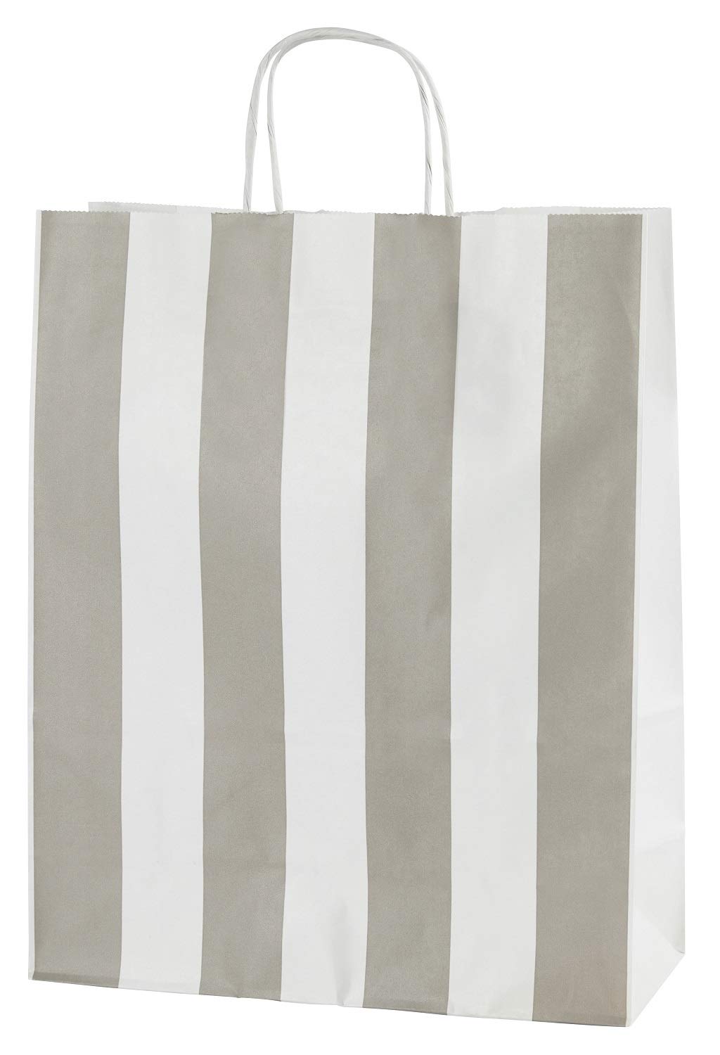Thepaperbagstore 30 Light Grey/White Stripe Medium Paper Bags with Handles - 25x11x31cm - Colourful Paper Gift Bags for Adults and Kids - for Shopping, Party, Birthdays and Weddings