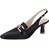 Fashare Womens Kitten Heels Slingback Closed Pointed Toe Dress Shoes Metal Chain Buckle Elegant Pumps
