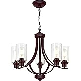 MELUCEE Farmhouse Chandelier Classic 22.6" Contemporary 5-Light Chandelier Lighting with Clear Glass Shade, Kitchen Light Fix