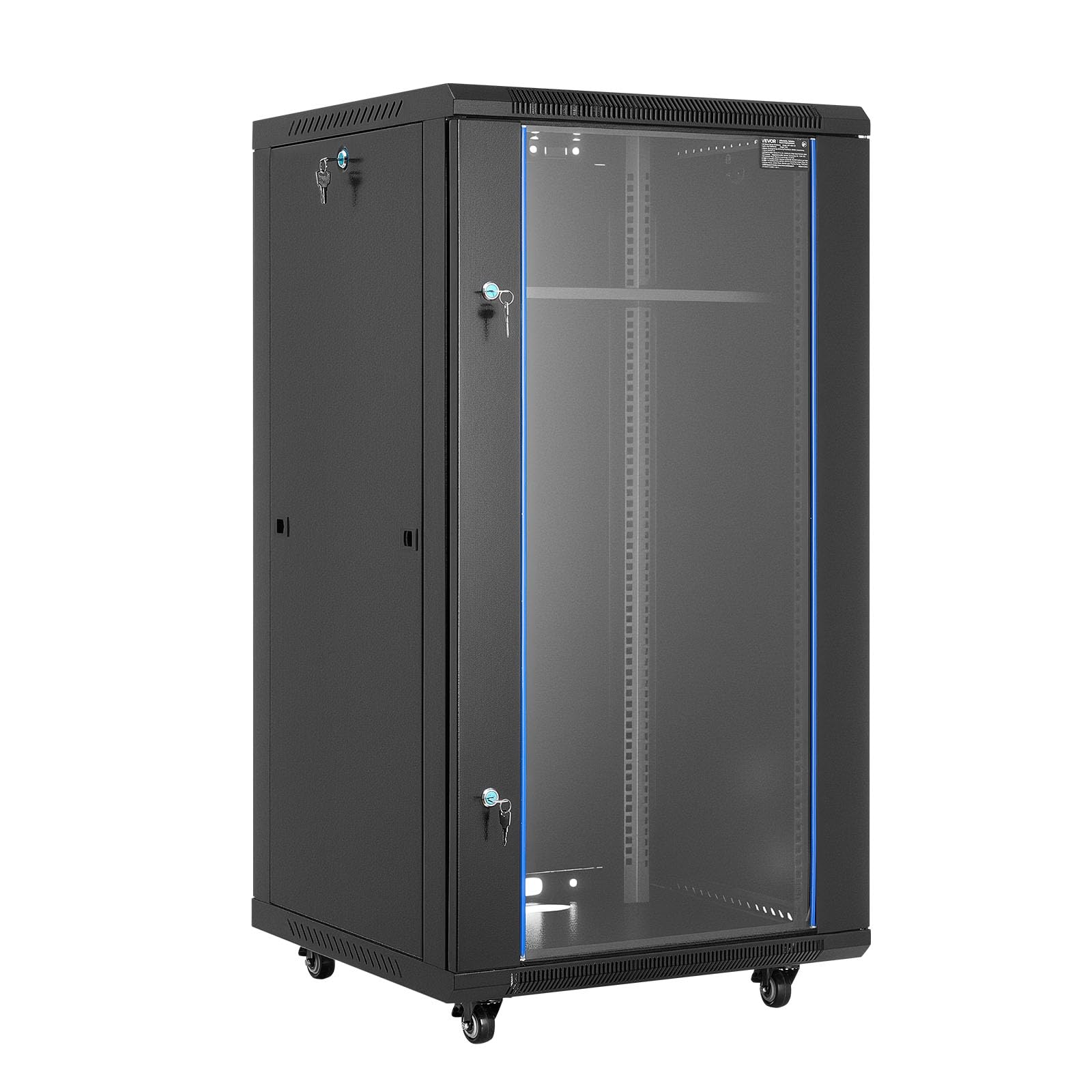 VEVOR 22U Server Rack Cabinet, Network Cabinet Wall Mount, 23.6 in Depth, Network Rack Enclosure with Locking Tempered Glass Door, 4 Casters, Side Panels, for 19’’ IT Equipment, A/V Devices